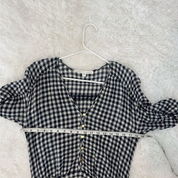 Veronica Beard Campbell Navy and White Gingham Ruched Dress Size 8 - Picture 12 of 13